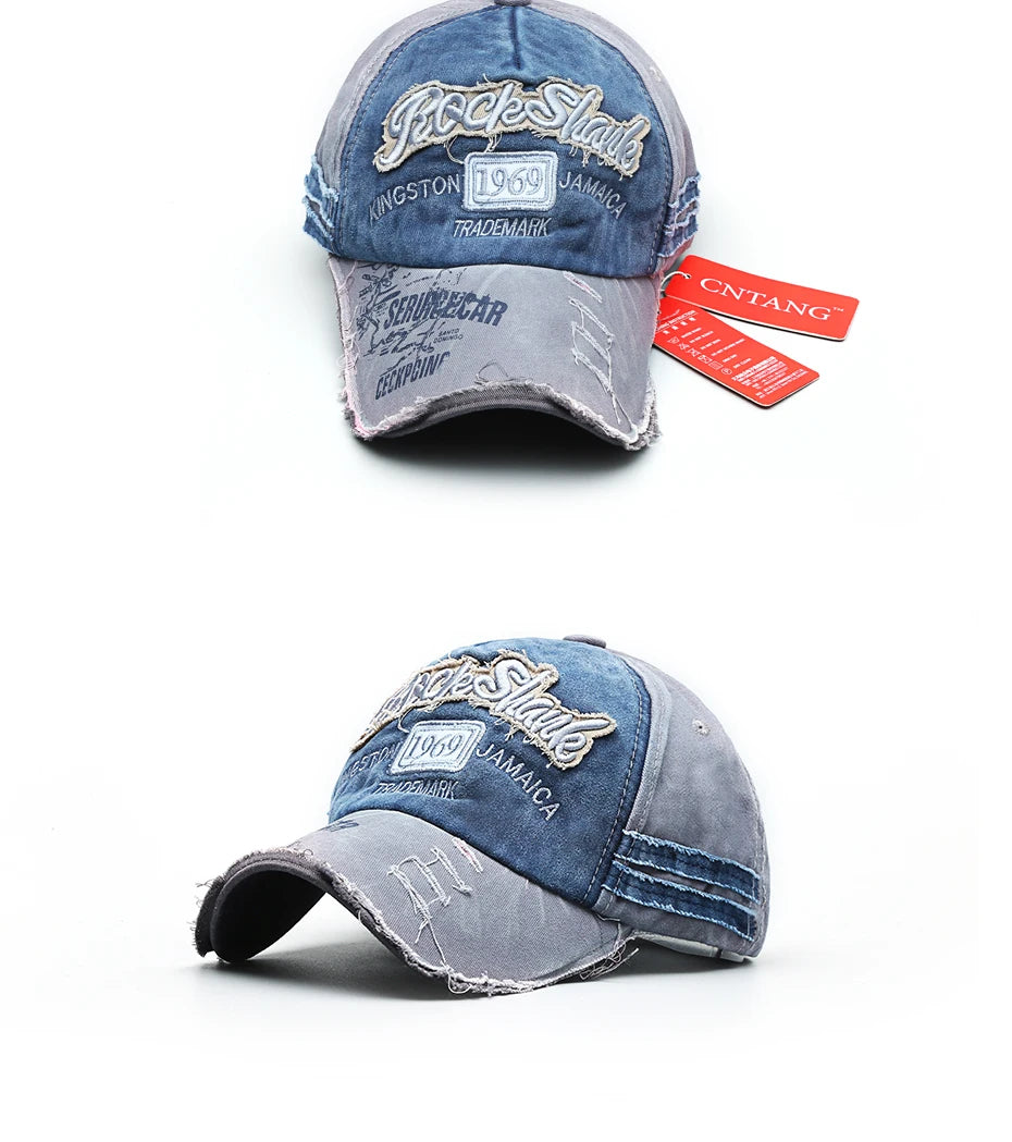 Casquette de baseball vintage lavée en coton — snapback, broderie, décontracté, unisexe