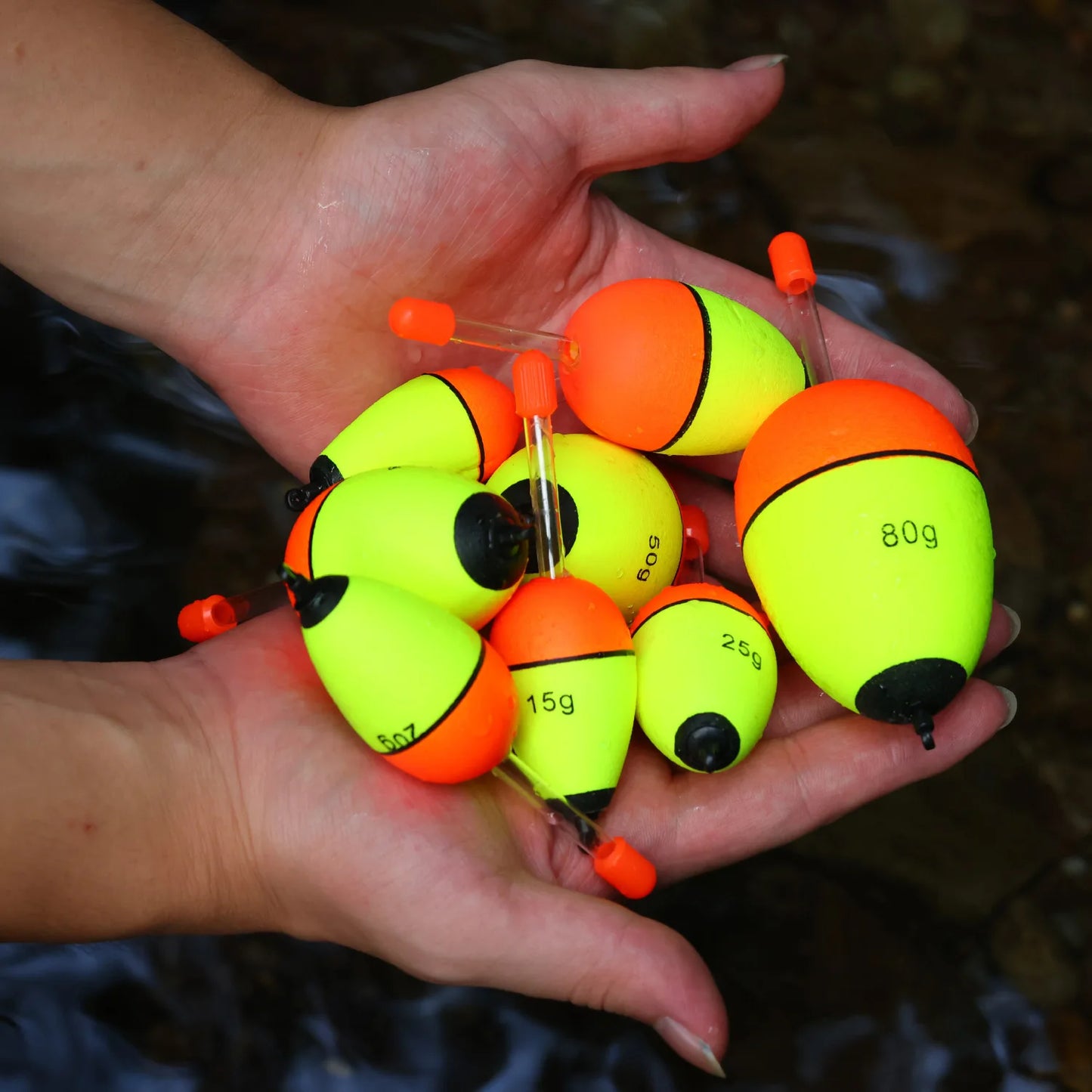Sougayilang 5 pièces bouée de pêche veilleuse avec haute visibilité EVA Double ruban grande boule de ventre pour la pêche de nuit et longue portée