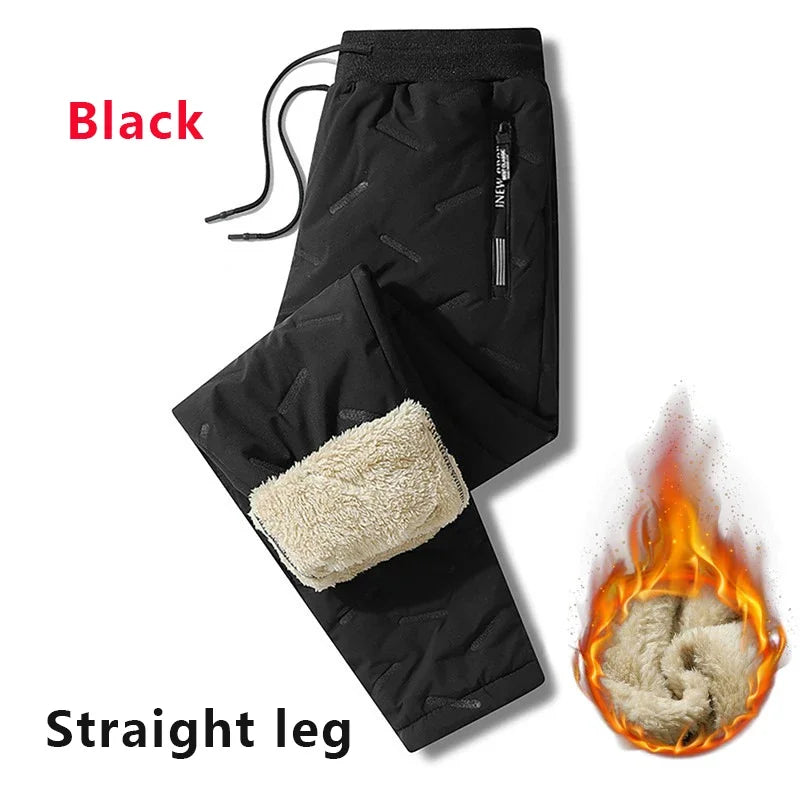 Pantalón de chándal térmico de lana de cordero para hombre, pantalón cálido de algodón, pantalón impermeable, pantalón cortavientos, ropa de chándal de invierno, aspecto de peluche, sonrisa, fjCasual