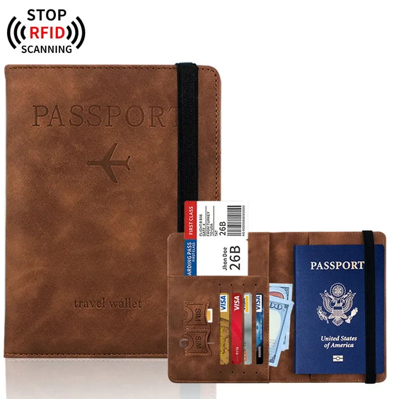 Porte-Passeport RFID Cuir Voyage — Multi-Fonction ID Carte Bancaire Homme Femme