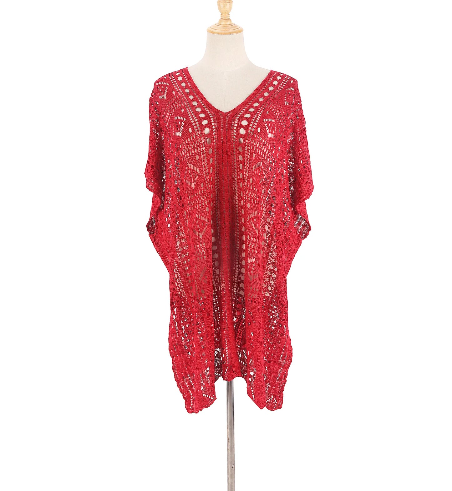 Robe tunique longue crochet blanc tricoté — plage, paréo, bikini, cache-maillot, 2025