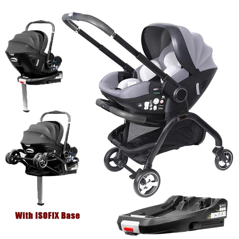 Cochecito de bebé 4 en 1, silla de coche para niños con base ISOFIX, cochecito de lujo portátil y ligero para recién nacidos