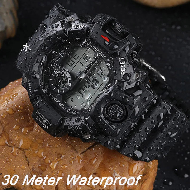 Reloj de pulsera deportivo electrónico de moda para hombre, esfera grande multifuncional impermeable, alarma luminosa, reloj militar para niños y hombres