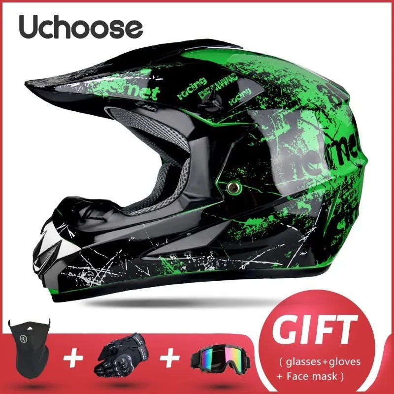 Casque de moto tout-terrain professionnel pour adultes et enfants, casque de moteur de course DOT de descente, cadeau gratuit