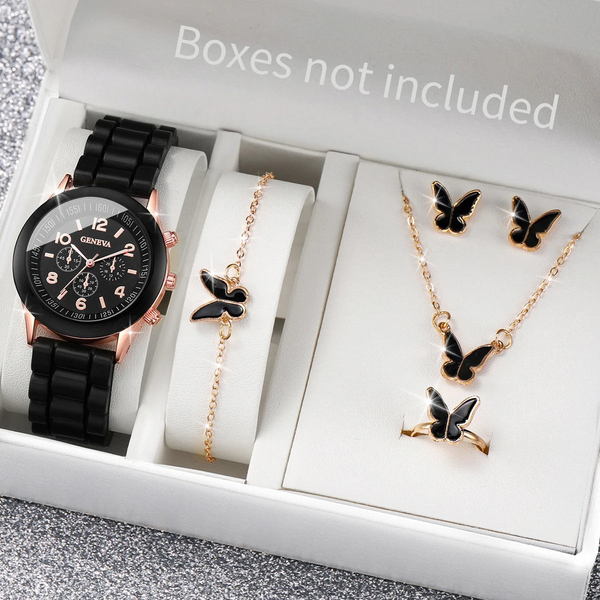 Juego de relojes de cuarzo con correa de silicona para mujer, reloj de moda, regalo para niña, sin caja, 5 unidades, 6 unidades