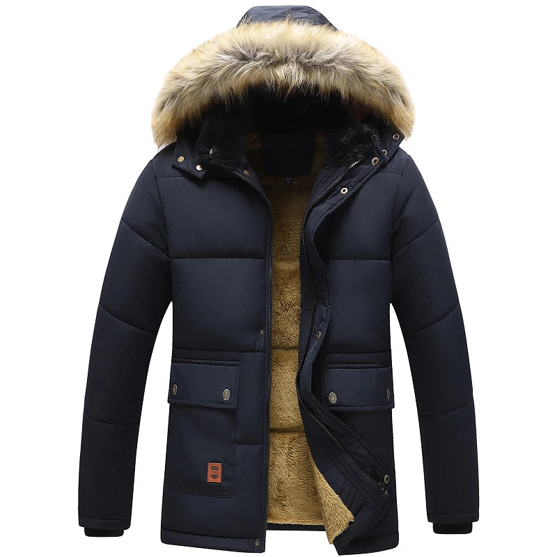 Men Winter New Windbreaker Fleece Warm Thick Jacket Parkas Coat Men Fashion Hooded Fur Collar Classic Casual Parka Men