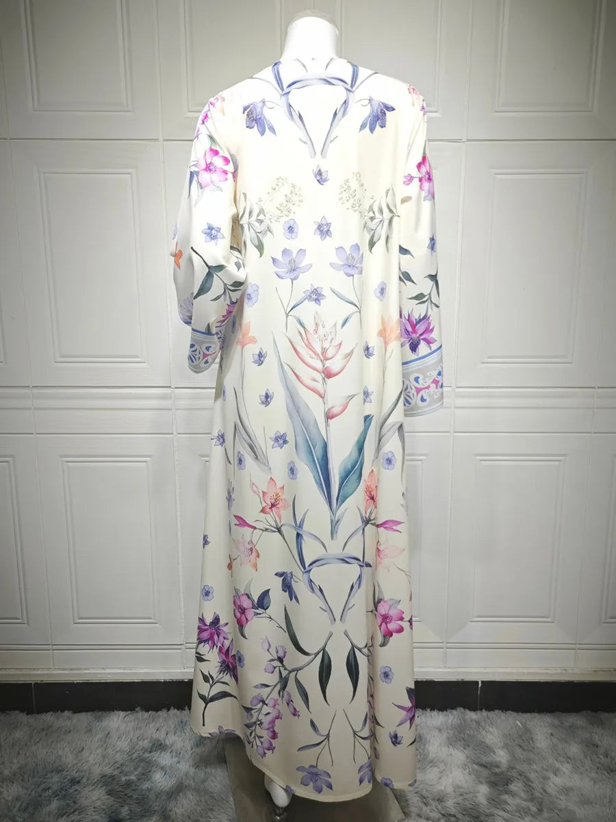 Femmes musulmanes dubaï Abaya luxe imprimé fleuri Kimono Cardigan Hijab Robe longue caftan Ramadan Robe Femme Islam vêtements Kebaya