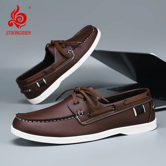 Mocassins Homme Cuir PU Sans Lacet — Chaussures Bateau Confortables & Polyvalentes