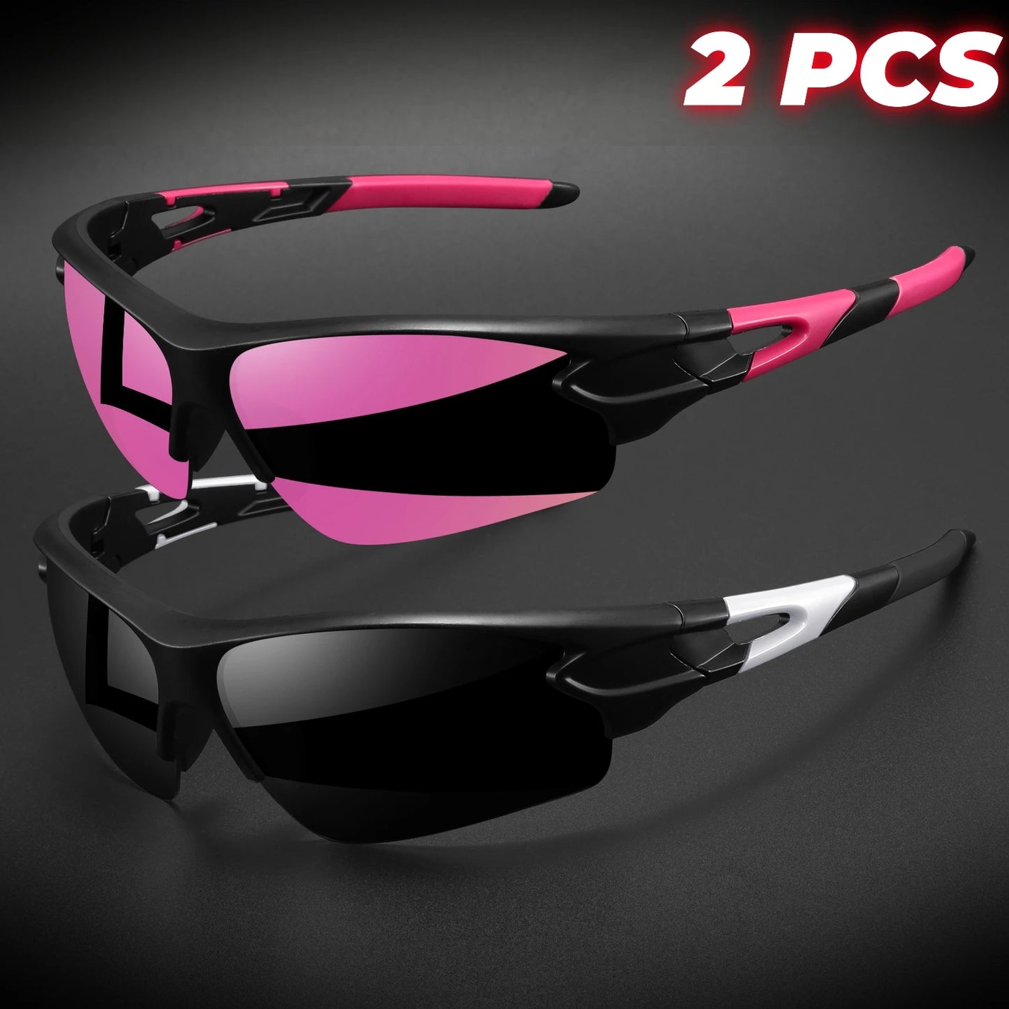 2 pièces lunettes de sport enveloppantes semi-sans monture — cyclisme, randonnée, UV400, anti-buée, unisexe