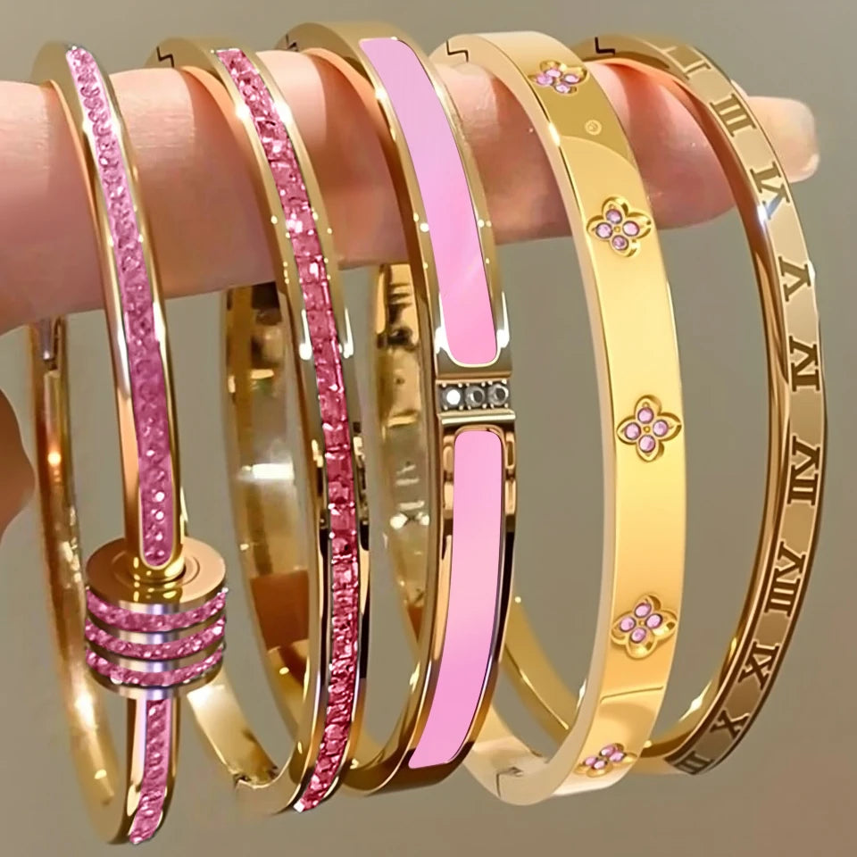 ZAKOL 5/1 Pcs Set Stainless Steel Bracelet with Sparkling Zirconia Inlaid for Women Stackable Bracelets Fashion Non-Fading Jewelry Gift
