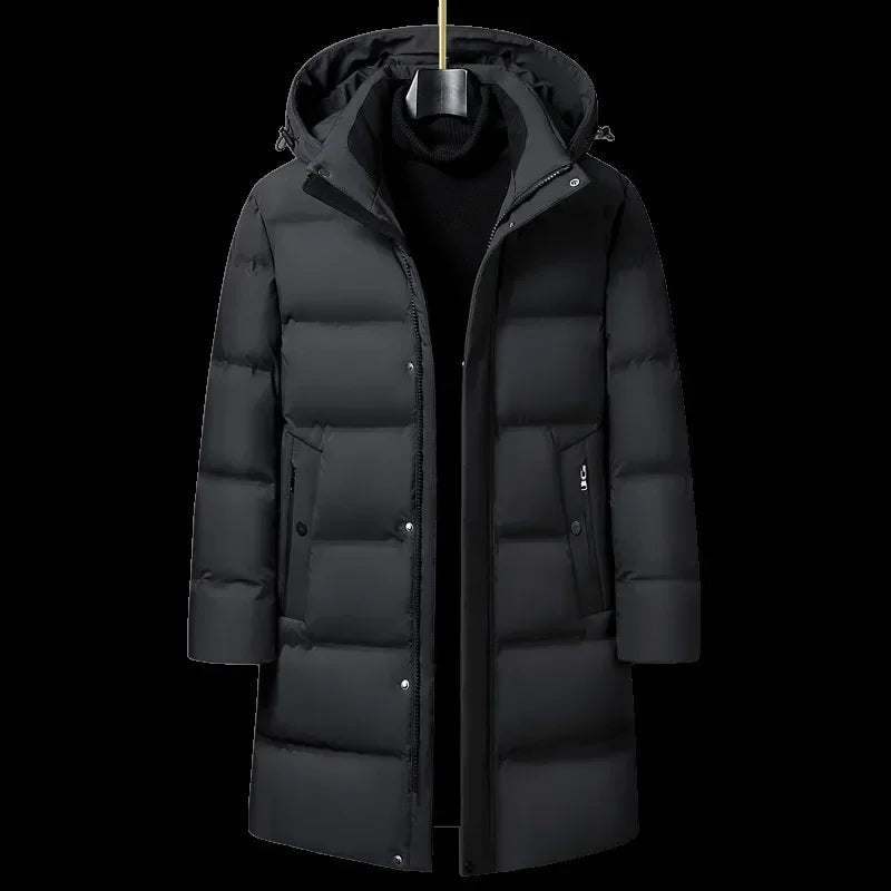 Canadá moda invierno chaqueta para hombres abrigo Parka para hombre, plumífero de ganso blanco, cuello con capucha, cálido, grueso, acolchado largo M-4XL