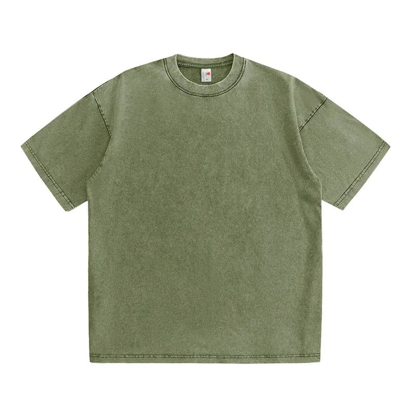 230g American Cotton Oversized T-Shirts Men Summer Vintage Washed T-Shirts Casual Short Sleeve Basic Men Tops