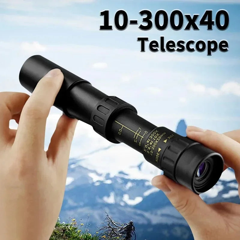 Télescope Zoom 10-300x40 HD 4K, jumelles portables solides, monoculaires professionnelles longue portée, BAK4-Prisms pour la chasse et le Camping