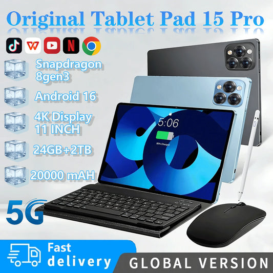 Tablette PC Android 16 2026 — 24 Go RAM, 2 To ROM, 5G, double SIM, écran HD plein écran, mini PC (v2)