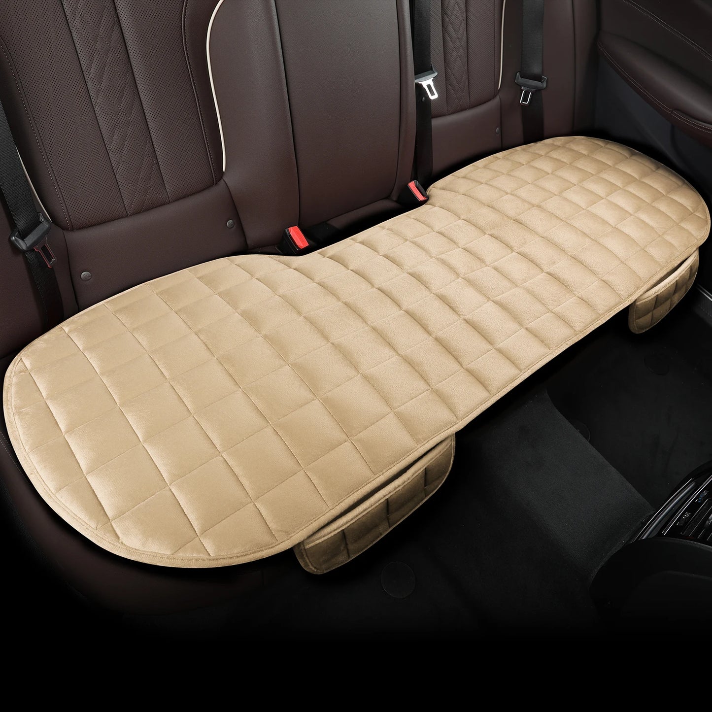 1 pieza de funda de asiento de coche universal bordada a cuadros de pelo corto sin respaldo, cálida y cómoda con bolsa de almacenamiento, adecuada