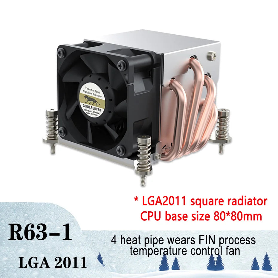 COOLSERVER R63 4 Heatpipe 2U Refroidisseur de processeur de serveur Ventilateur de refroidissement pour ordinateur de bureau pour Intel LGA2011 1700 115X AMD AM4
