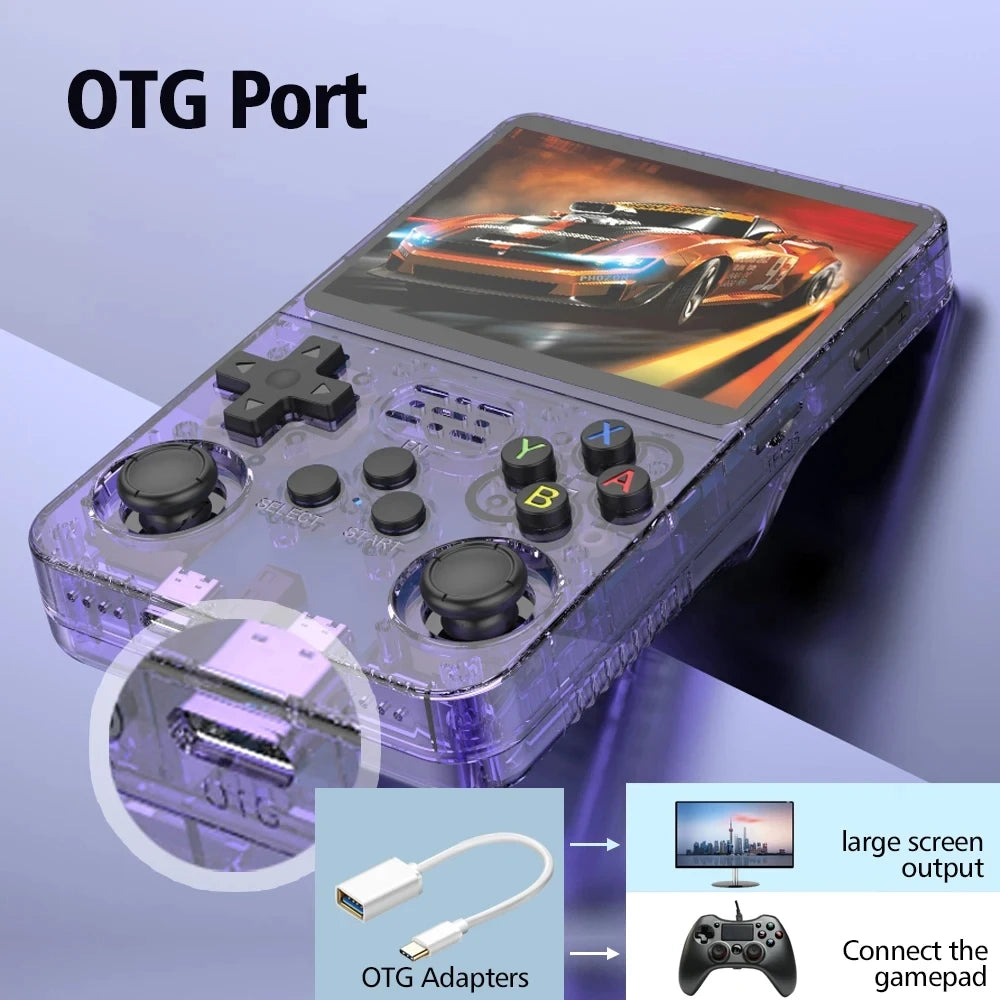 R36S ARKOS Consola de videojuegos portátil retro de 3,5 pulgadas IPS con múltiples colores disponibles, pantalla de reproductor portátil, 64GB de juegos