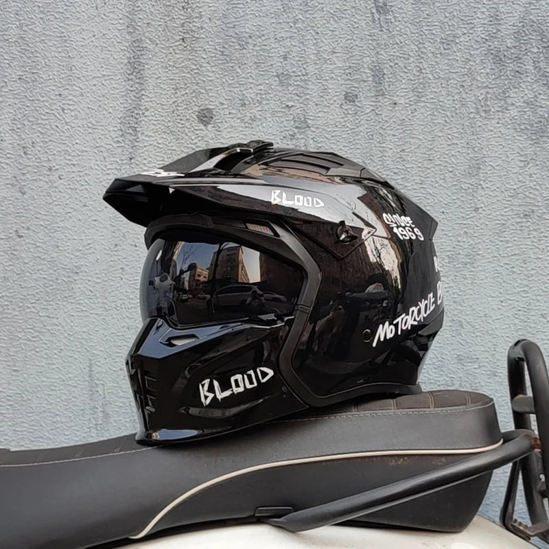 ORZ Vintage Motorcycle Helmet Black Warrior Motorcycle Helmet Combination Half Helmet Full Helmet Cruising Cascos Motorcross Capacetes