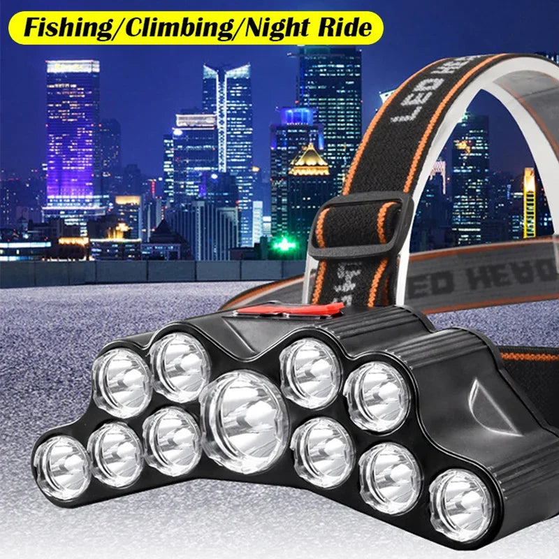Lampe frontale puissante à 5/11 LED, batterie 18650 intégrée, Rechargeable par USB, lanterne pour Camping en plein air, pêche