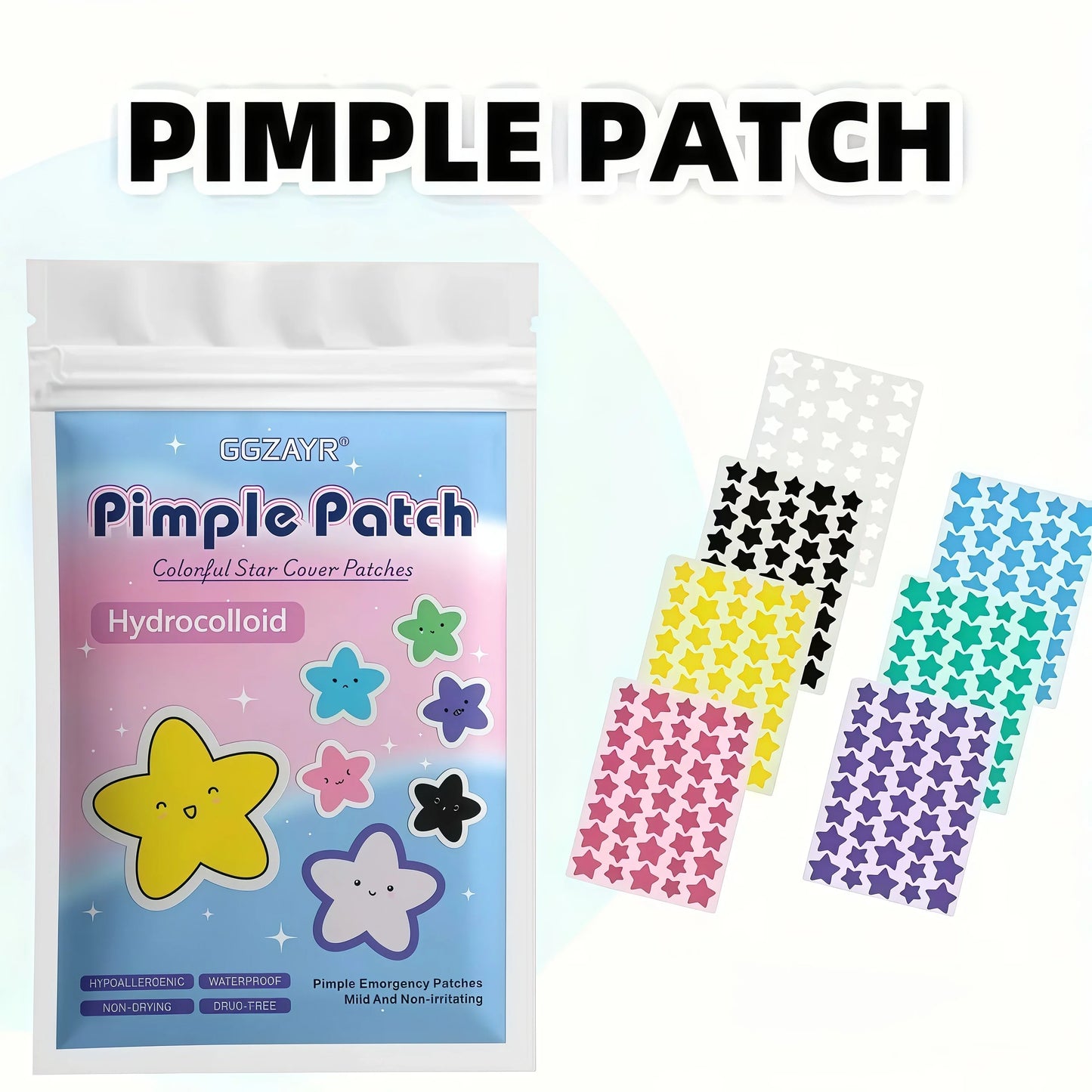 Patchs Boutons Étoiles 7 Couleurs — Points Hydrocolloïdes Invisibles Soin Peau