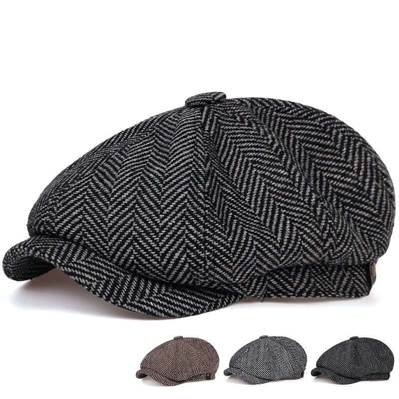 Mode laine gavroche casquettes hommes chevrons casquettes plates femmes hommes peintre britannique chapeaux doux automne hiver casquettes chapeaux casquette