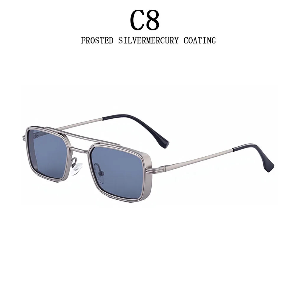 Lunettes de soleil carrées Steampunk hommes et femmes — punk, rétro, mode, vintage, 2025