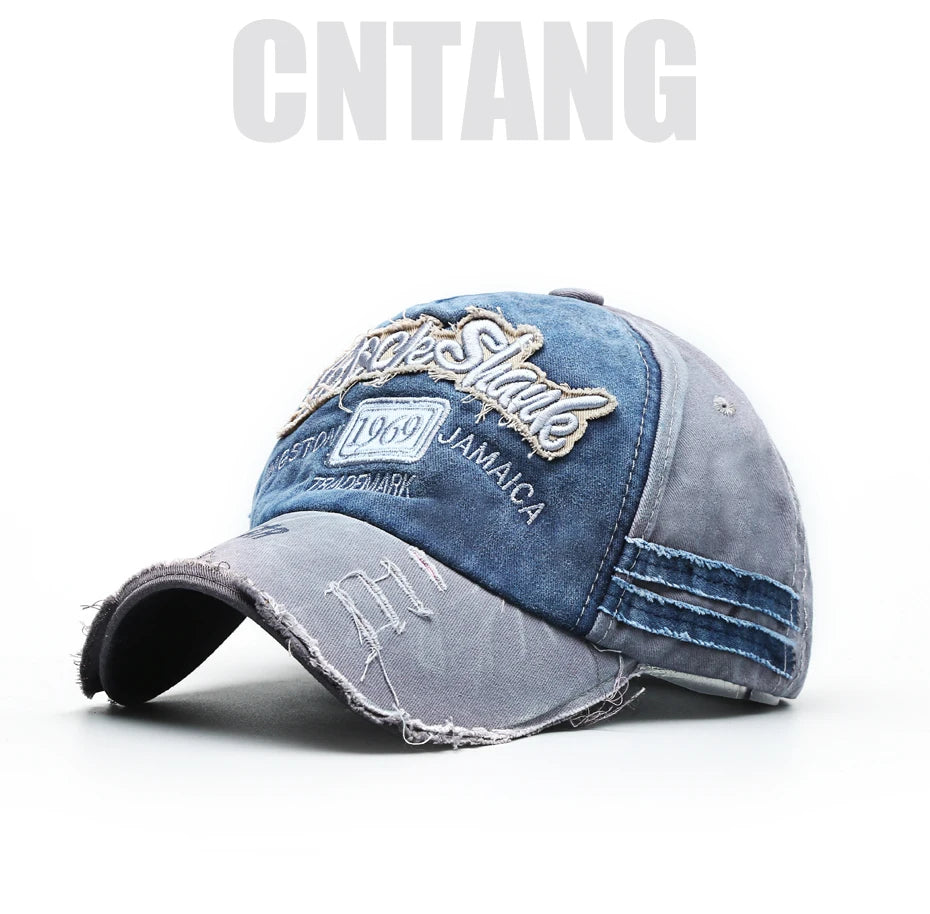 Casquette de baseball vintage lavée en coton — snapback, broderie, décontracté, unisexe