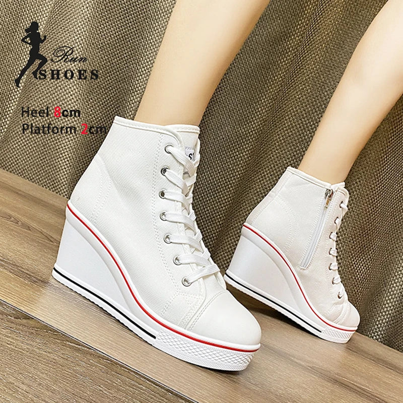 Women's Canvas Sneakers Spring Autumn Lace-up Platform Shoes Women's High Platform Casual Shoes Zapatillas Mujer Chaussure Femme