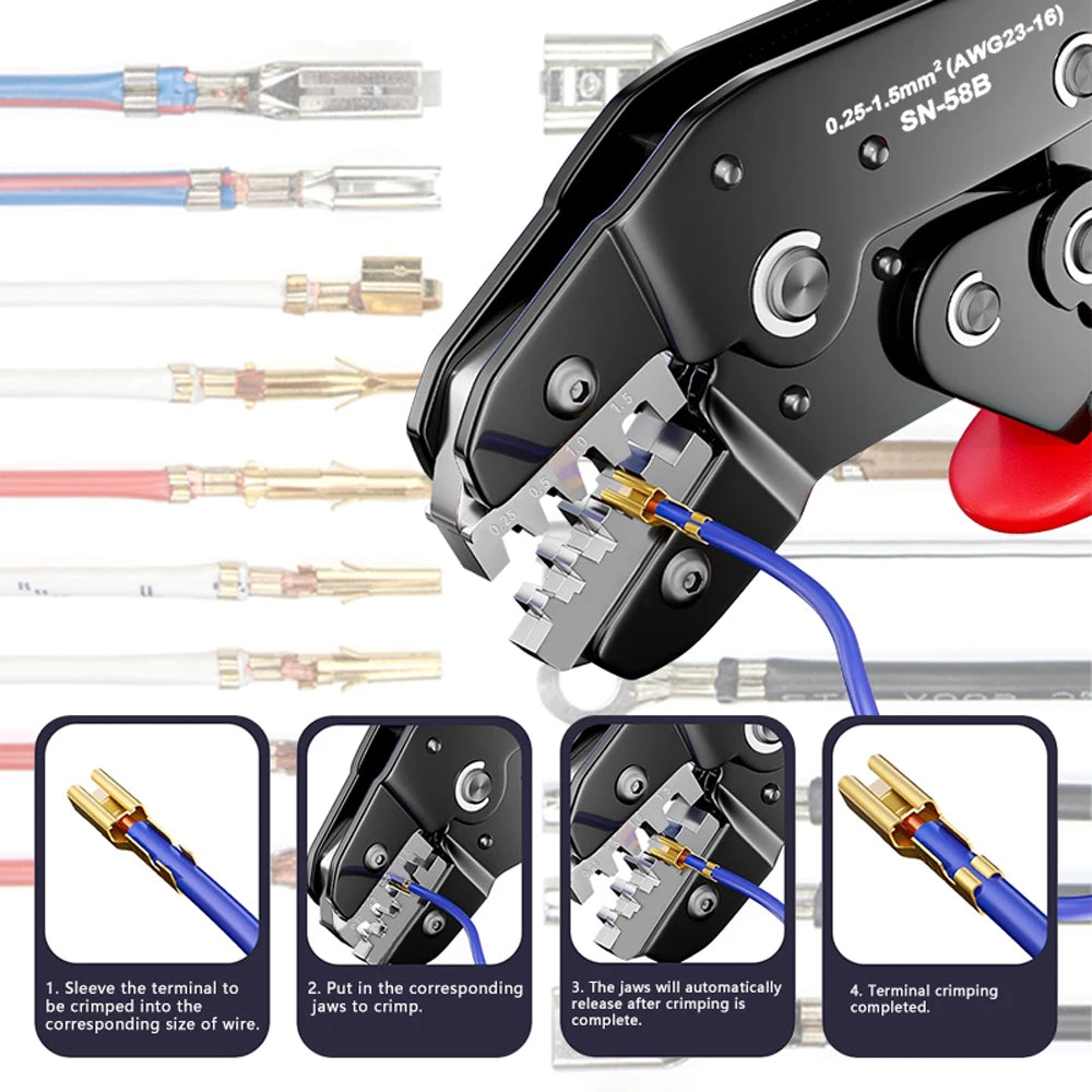 Juego de herramientas de crimpado de trinquete para contactos abiertos Dupont JST MOLEX, terminales Dupont Molex JST TE y pines EPC PCIE SATA SN-58B