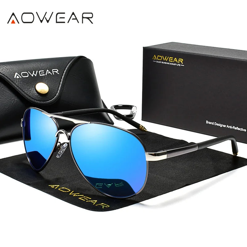 AOWEAR Men's Aviator Sunglasses Men Mirror Polarized Sunglasses for Men HD Driving Pilot Sunglasses Men's Sunglasses