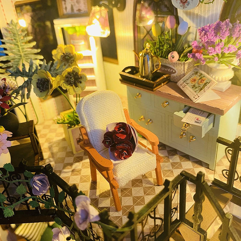 Casa de muñecas de madera, modelo de jardín, puzle 3D, kits de construcción para montar, juguetes, decoración de dormitorio con luces LED, regalo para casa de muñecas, bricolaje