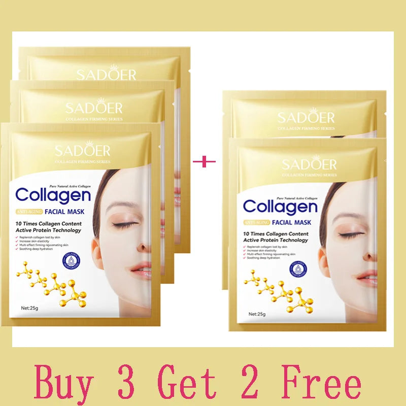 Collagen Anti-Wrinkle Facial Mask, 10 Pieces, Anti-Aging, Fades Fine Lines, Firms Skin, Moisturizing, Brightening, Skincare, Korean Cosmetics