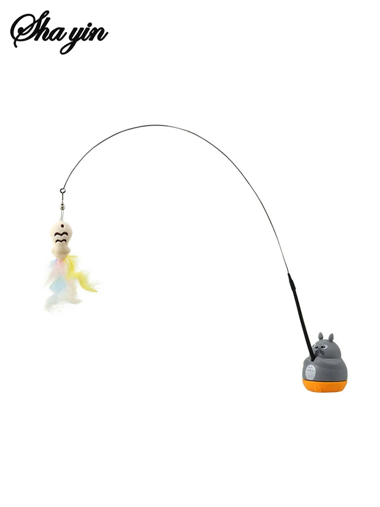 Bâton de pêche et de taquin pour petits chats, rotation à 360 degrés avec cloches à plumes et fil d'acier, 1 pièce