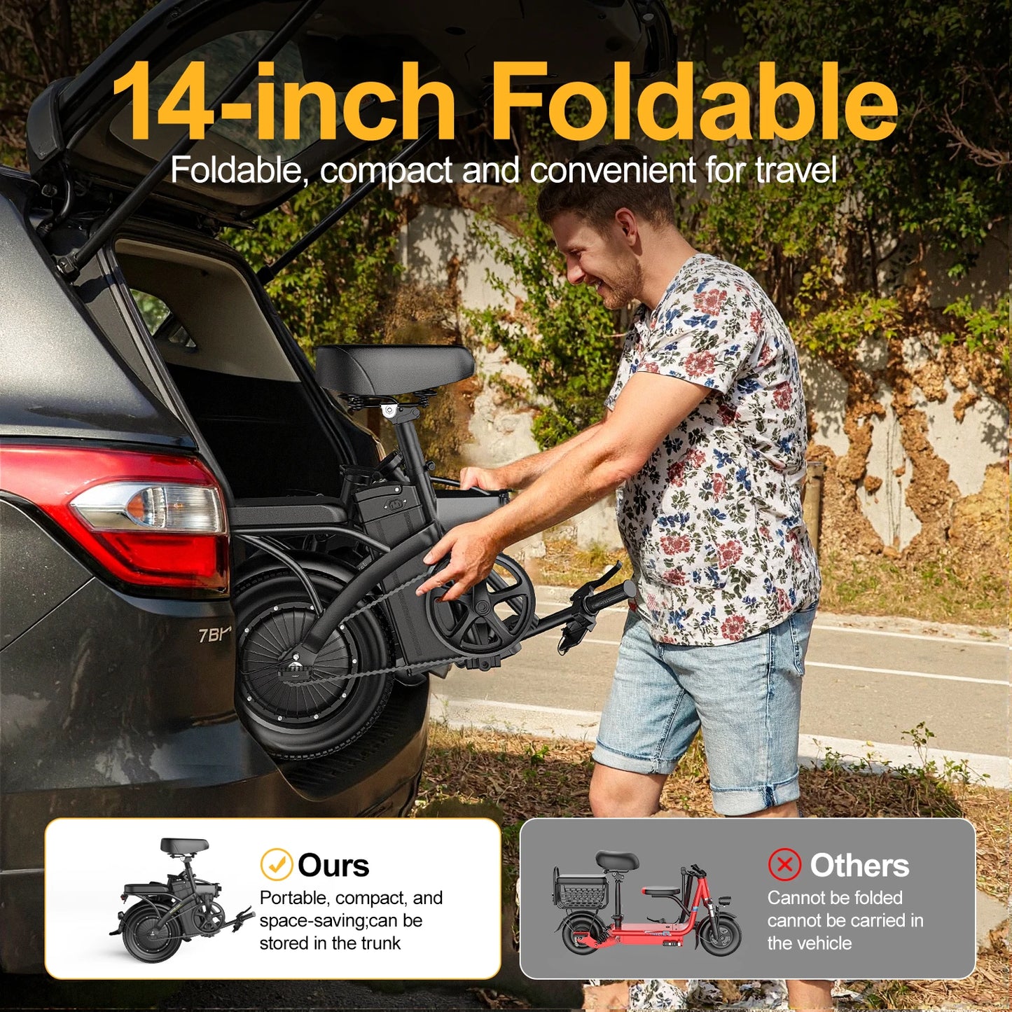 750W Peak Motor Electric Bicycle 48V15AH Removable Lithium Battery Foldable Adult E-bike LCD Display 14-inch Tire Electric Bicycle
