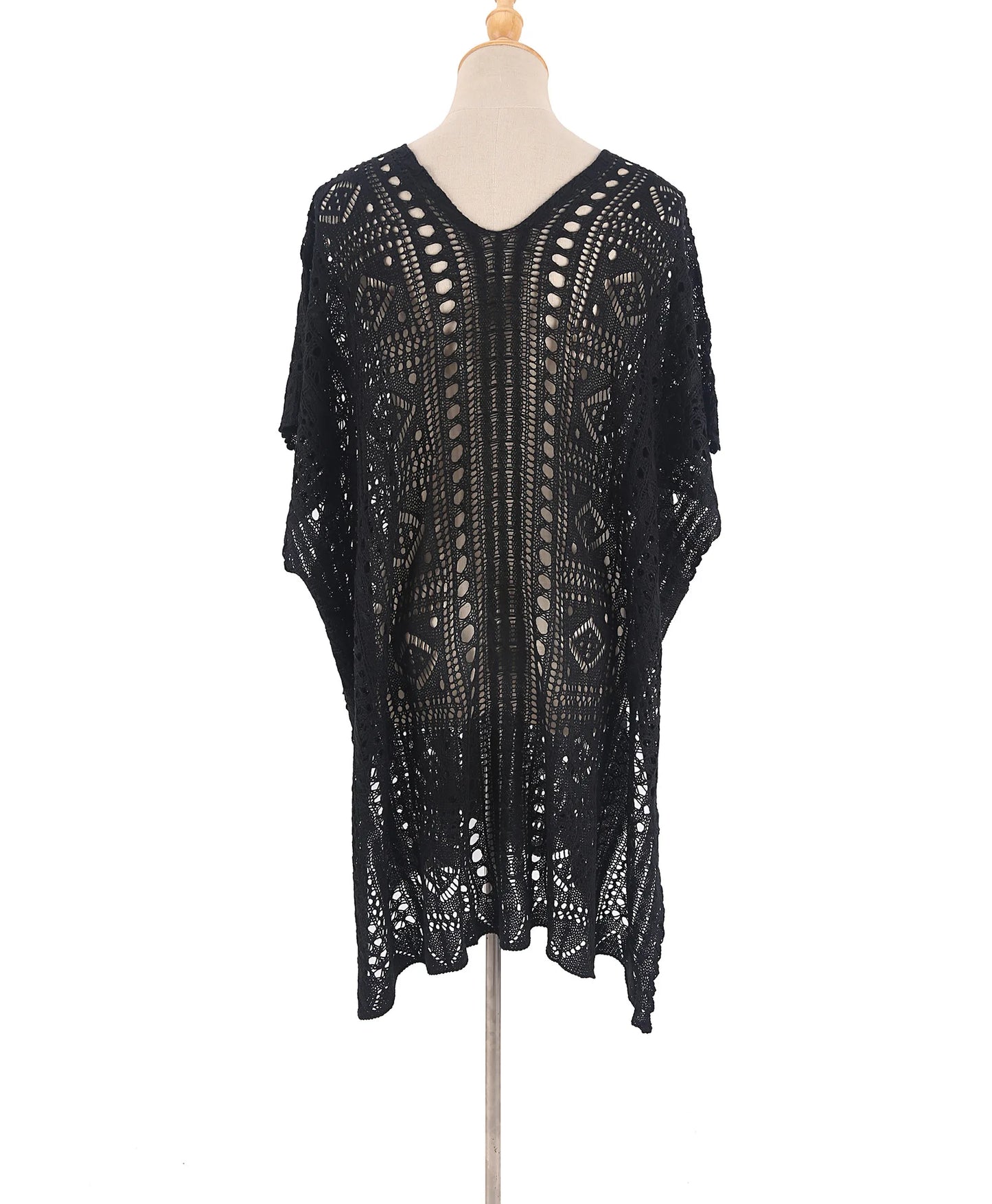 Robe tunique longue crochet blanc tricoté — plage, paréo, bikini, cache-maillot, 2025