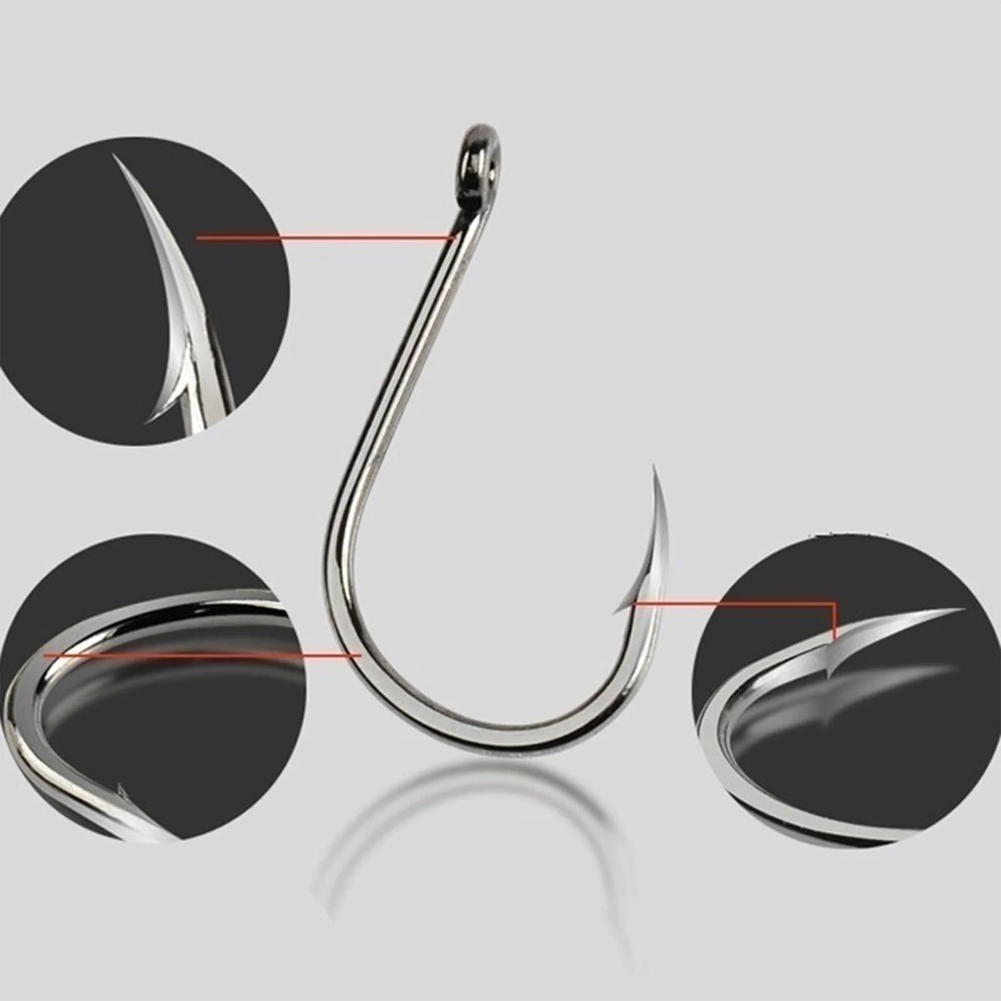 100 pièces d'hameçons de pêche en acier inoxydable, hameçons de pêche en carbone avec boucle, hameçons pointus à barbelures, ensemble d'hameçons de pêche en boîte, accessoires de pêche en mer