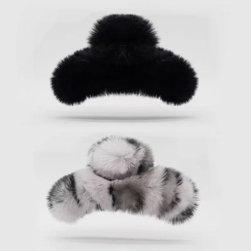 Grande pince en peluche avec une sensation haut de gamme, pince à cheveux poilue d'automne et d'hiver, tempérament féminin et coiffure, 1/2 pièces