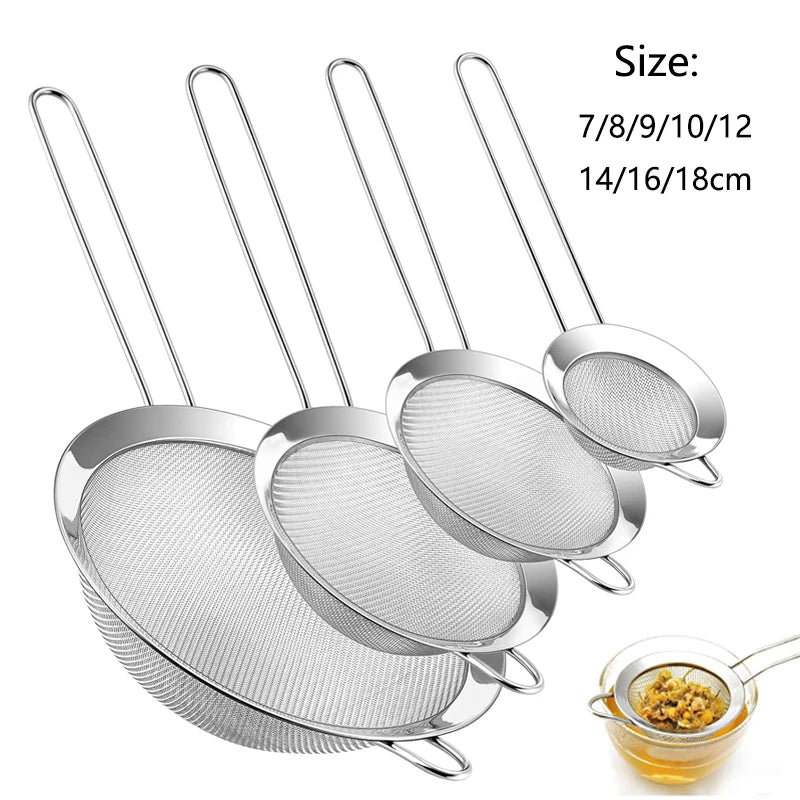 Juego de coladores de aceite de alambre de acero inoxidable, tamices de malla fina, colador de harina, espectaculares herramientas para hornear, accesorios de cocina, 1 pieza, 3 piezas, 4 piezas