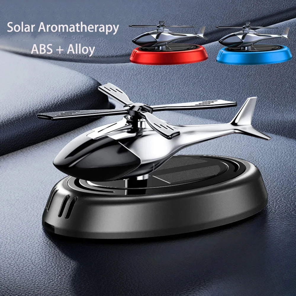 Hélicoptère rotatif à énergie solaire, aromathérapie solaire, désodorisant de voiture en alliage + ABS, diffuseur d'arôme automatique de parfum en bois
