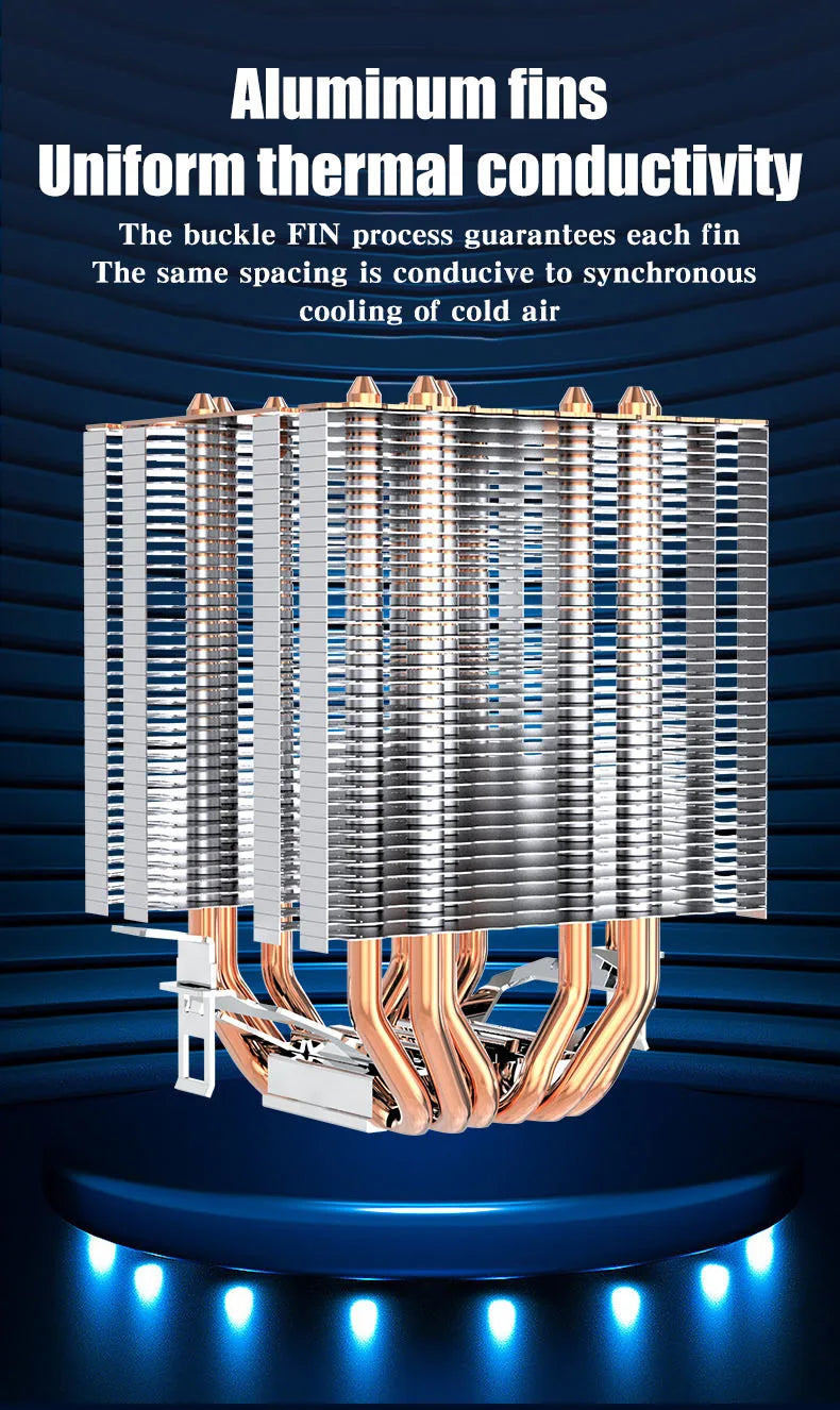 Refroidisseur de processeur à 6 caloducs, 4 broches, PWM, PC, ventilateur de refroidissement d'air silencieux, pour Intel LGA 1366 1700 1200 1150 1151 1155 2011 X79 X99 AM3 AM4 AM5