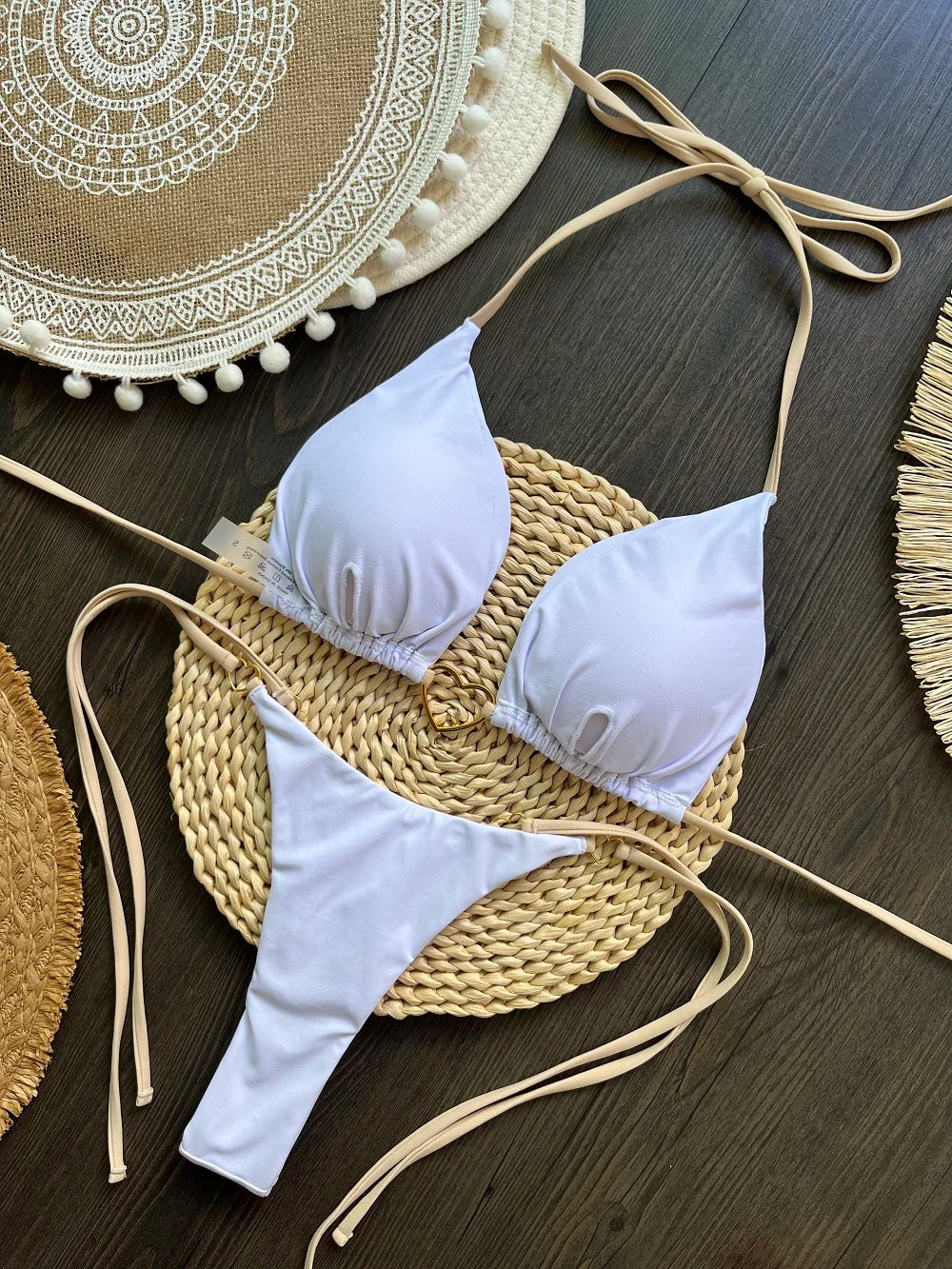 RUOTONSEPT-Maillot de bain deux pièces sexy pour femme, bikini brésilien, couleur unie, col licou, triangle, culotte tanga