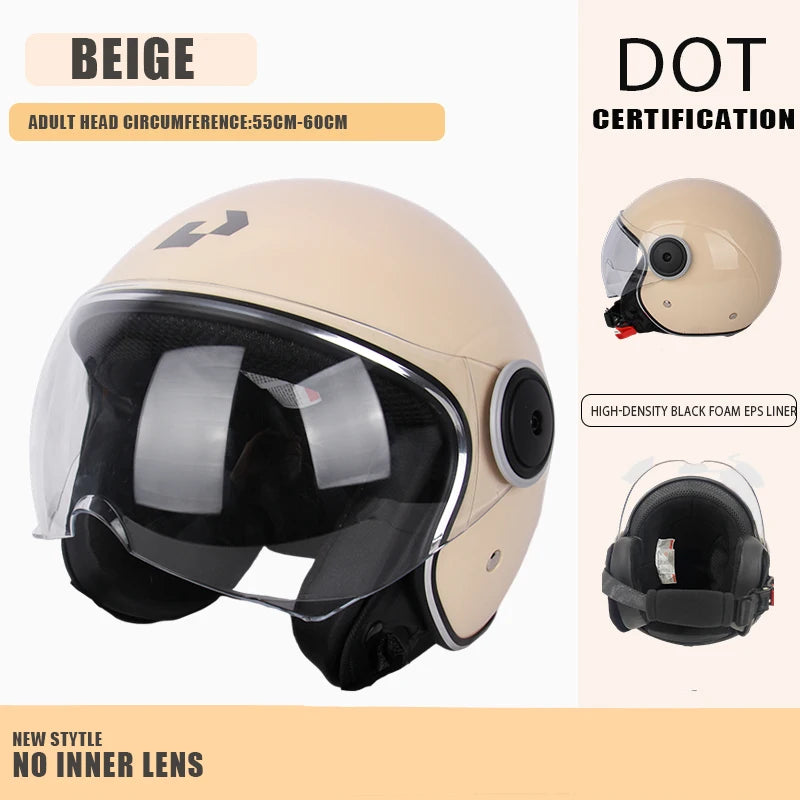 DOT - Vintage Open Face Motorcycle Helmet, Retro 3/4, Cruise, for Men and Women