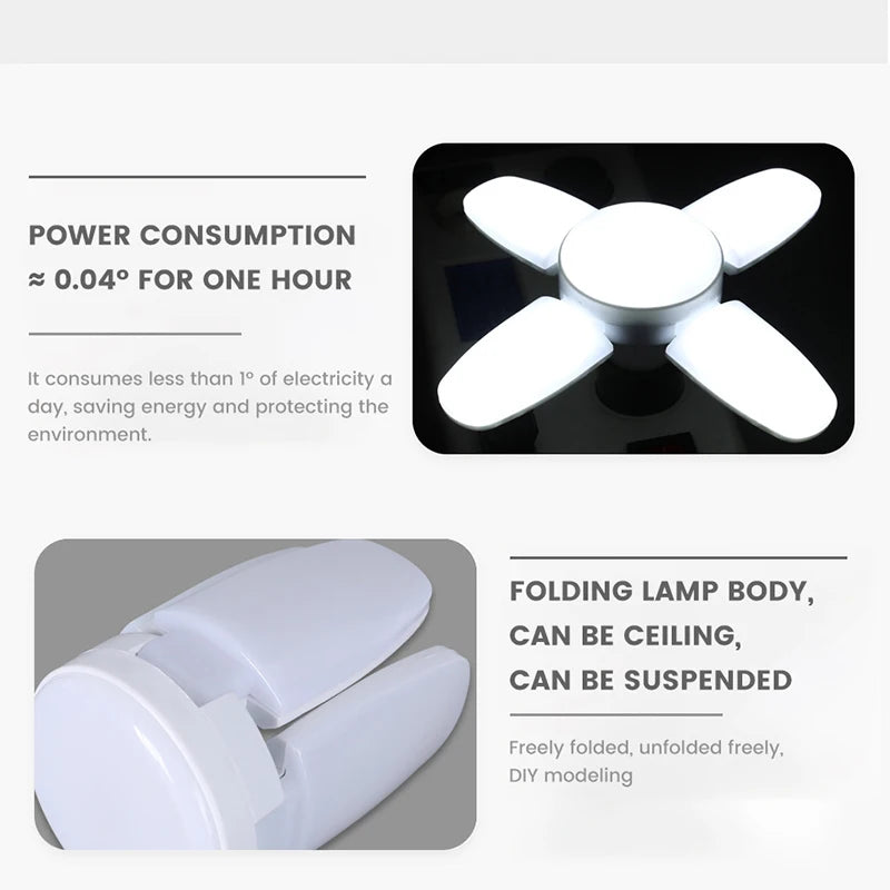 Ampoule LED pliable en forme d'éventail E27, déformation AC220V/110V pour plafonniers domestiques, entrepôt et Garage, feuille blanche 6500K