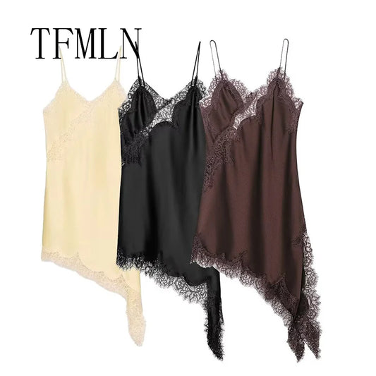 Robe Dentelle Irrégulière Col V Femme — Jarretelle Longue Fête 2025