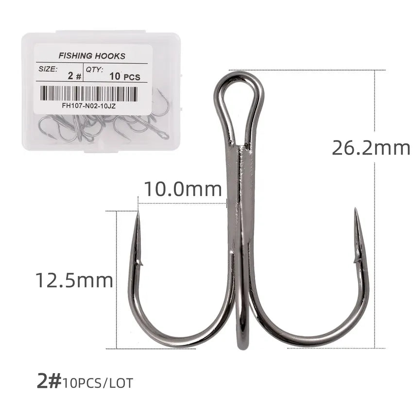 Hameçons triples de pêche aiguisés blancs, matériel de pêche au poisson, outils et accessoires, 10 pièces/boîte