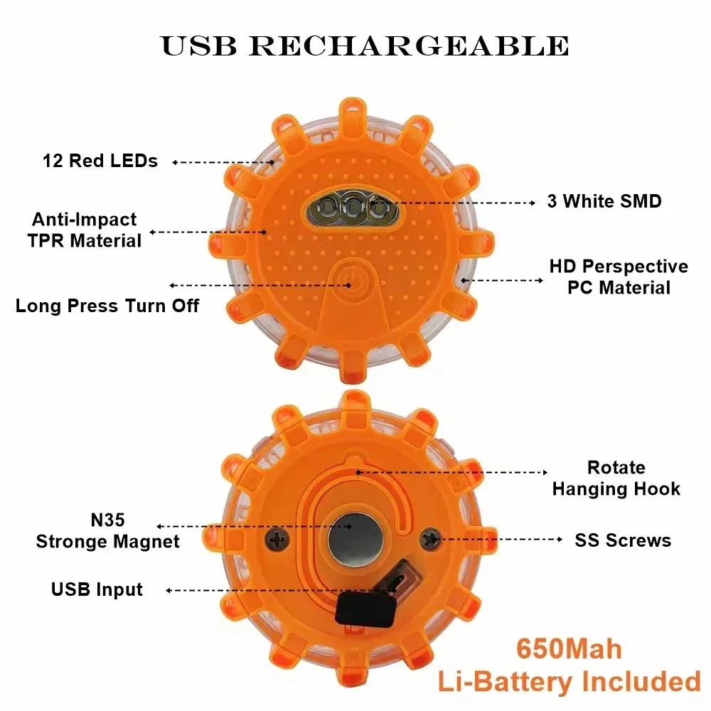 Feux de signalisation LED rechargeables par USB, balises de route, feux d'urgence, balise de sécurité routière, disque clignotant, balise magnétique