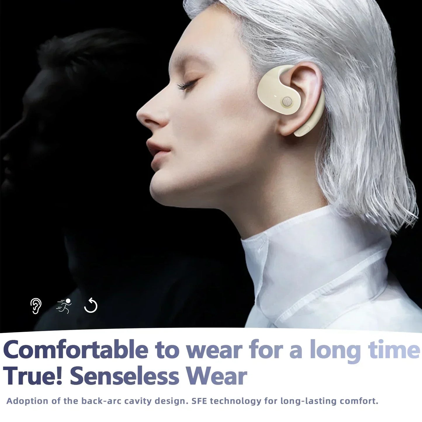 Auriculares inalámbricos Bluetooth, gancho de oreja cómodo, control táctil, con micrófono, auriculares para teléfono, juego