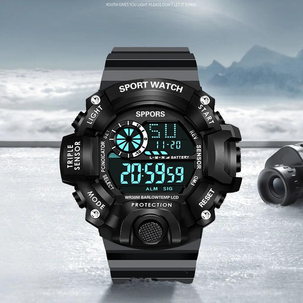 Reloj de pulsera deportivo electrónico de moda para hombre, esfera grande multifuncional impermeable, alarma luminosa, reloj militar para niños y hombres