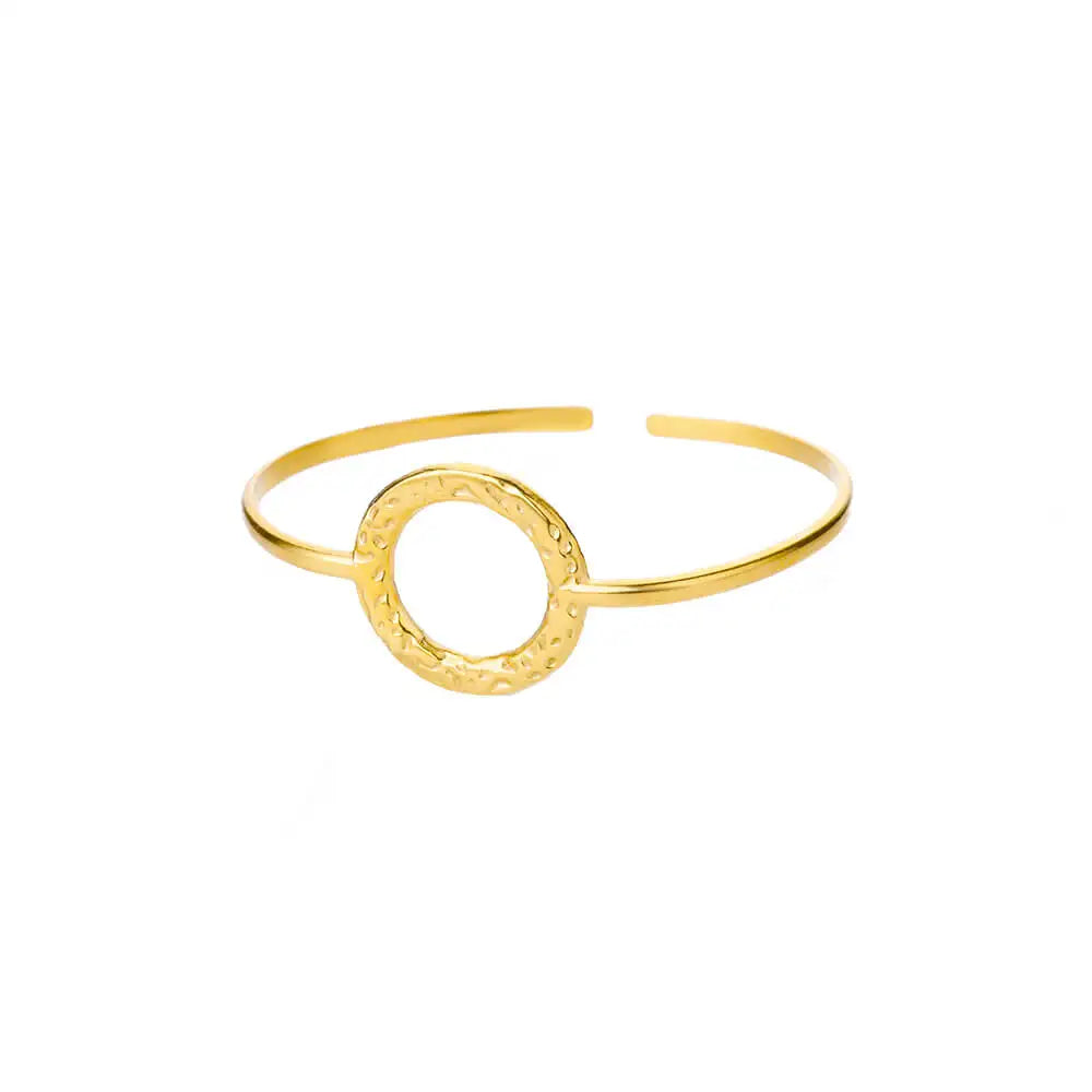 Exquisite Classic Bump Pattern Opening Bracelets for Women, Gold Color Stainless Steel Cuff Hand Ornament Gift
