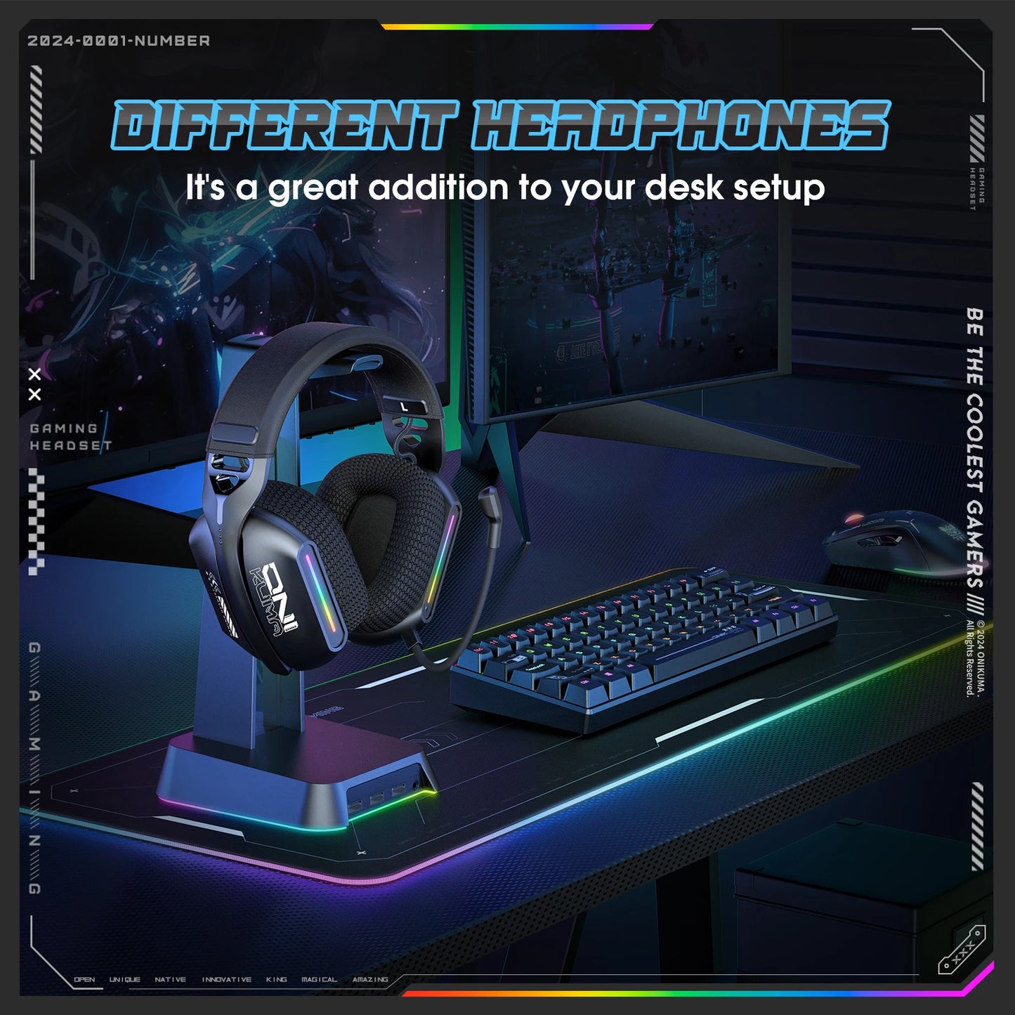 Onikuma Gt808 Three-Mode Wireless E-sports Gaming Headset with Microphone, RGB Lighting, Supports Bluetooth 5.3 / 2.4g / Aux 3.5mm